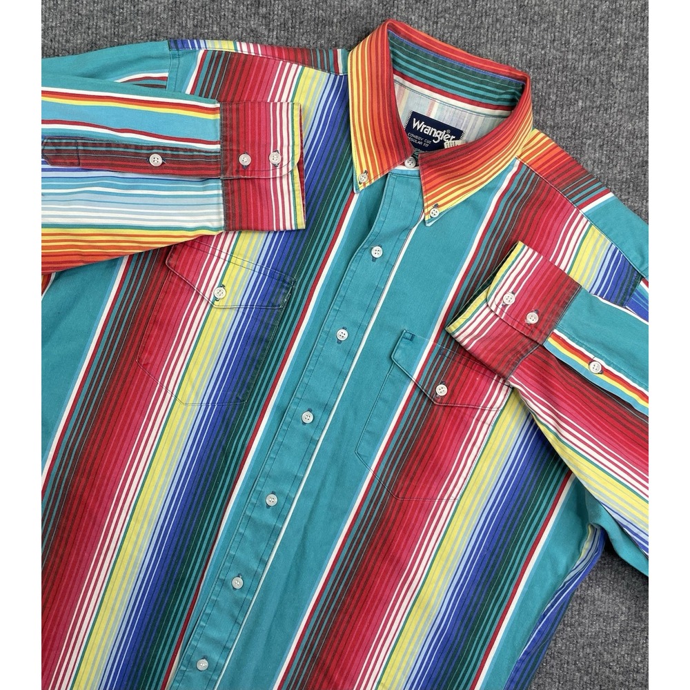 Wrangler Brushpopper Multicolor Western Cowboy Shirt 17-36 X-Long Tail Made USA